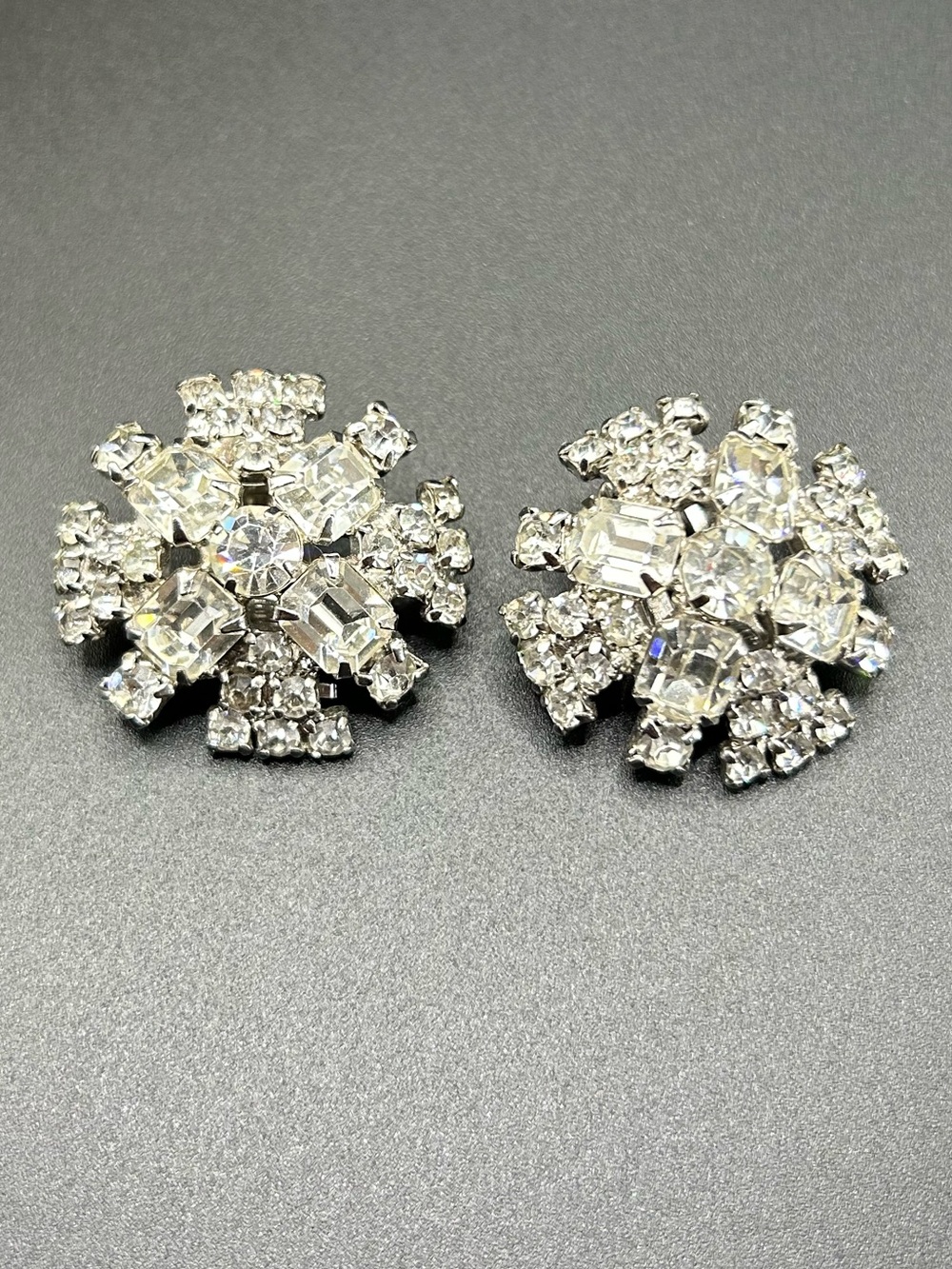 Classic Clear Crystal Cluster Earrings - Sparkling Silver-Tone Clip On